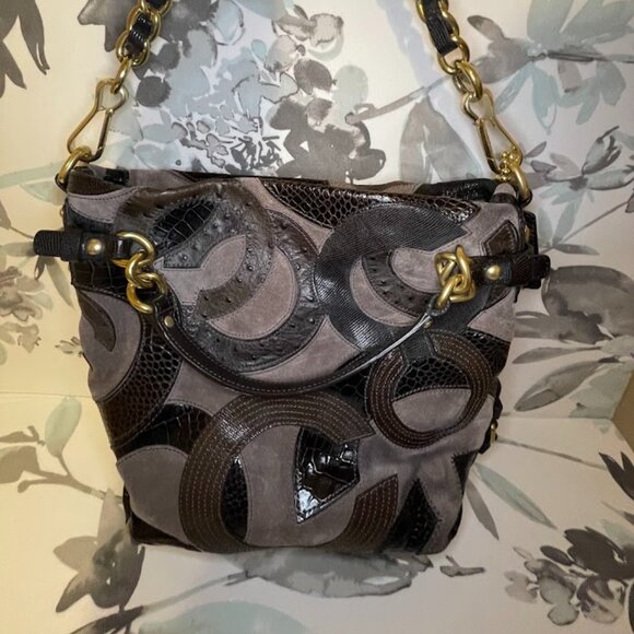 Coach 14339 Brown Suede Leather C Inlay Purse - Picture 1 of 16